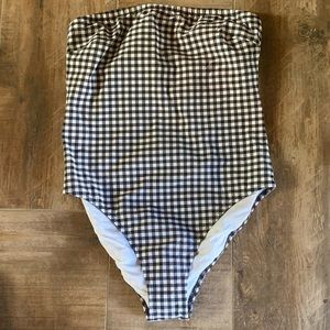 J crew gingham black and white strapless swimsuit